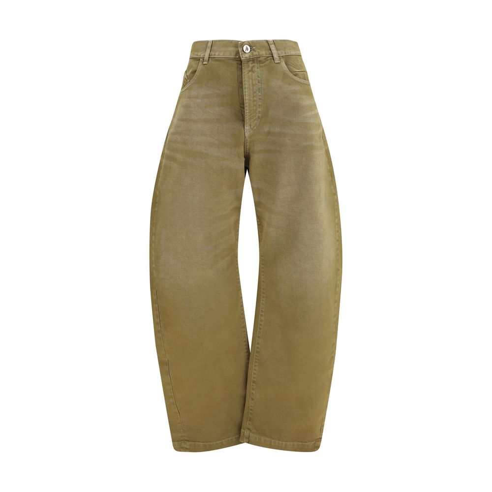 Jeans by The Attico for women in denim cotton brown & silver presents a refined pantology silhouette, artfully defined by a refined pantology wide & oversized, long, and a sophisticated .