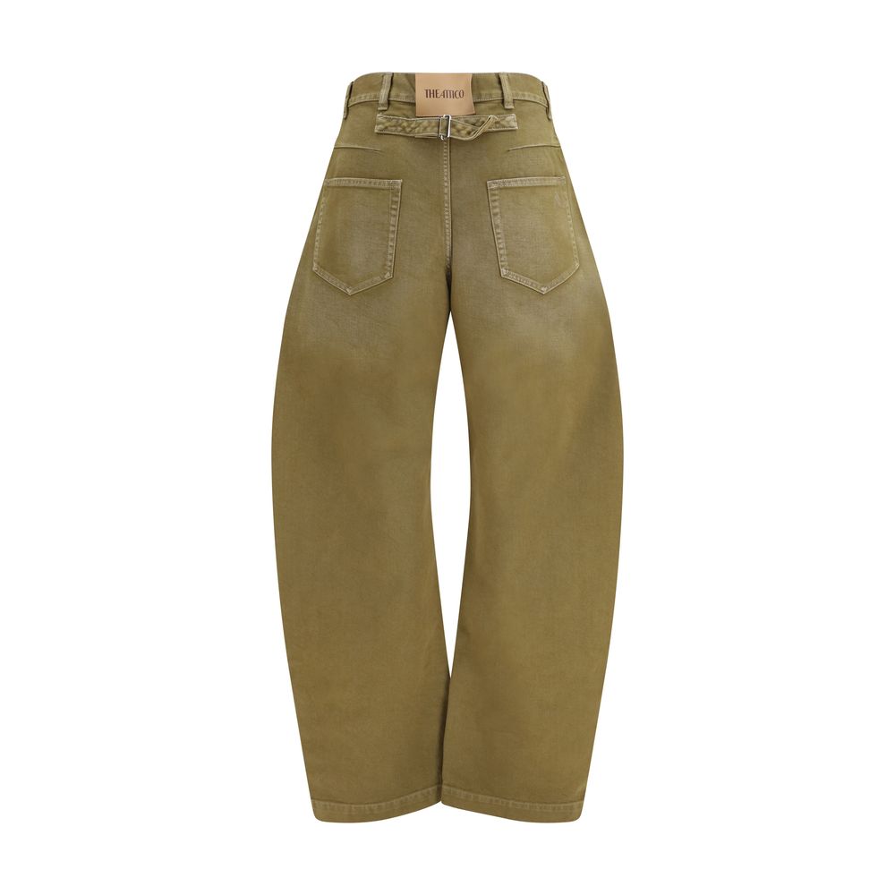 Jeans by The Attico for women in denim cotton brown & silver features a polished silhouette with a polished wide & oversized, reaching a polished long and finished with a polished .