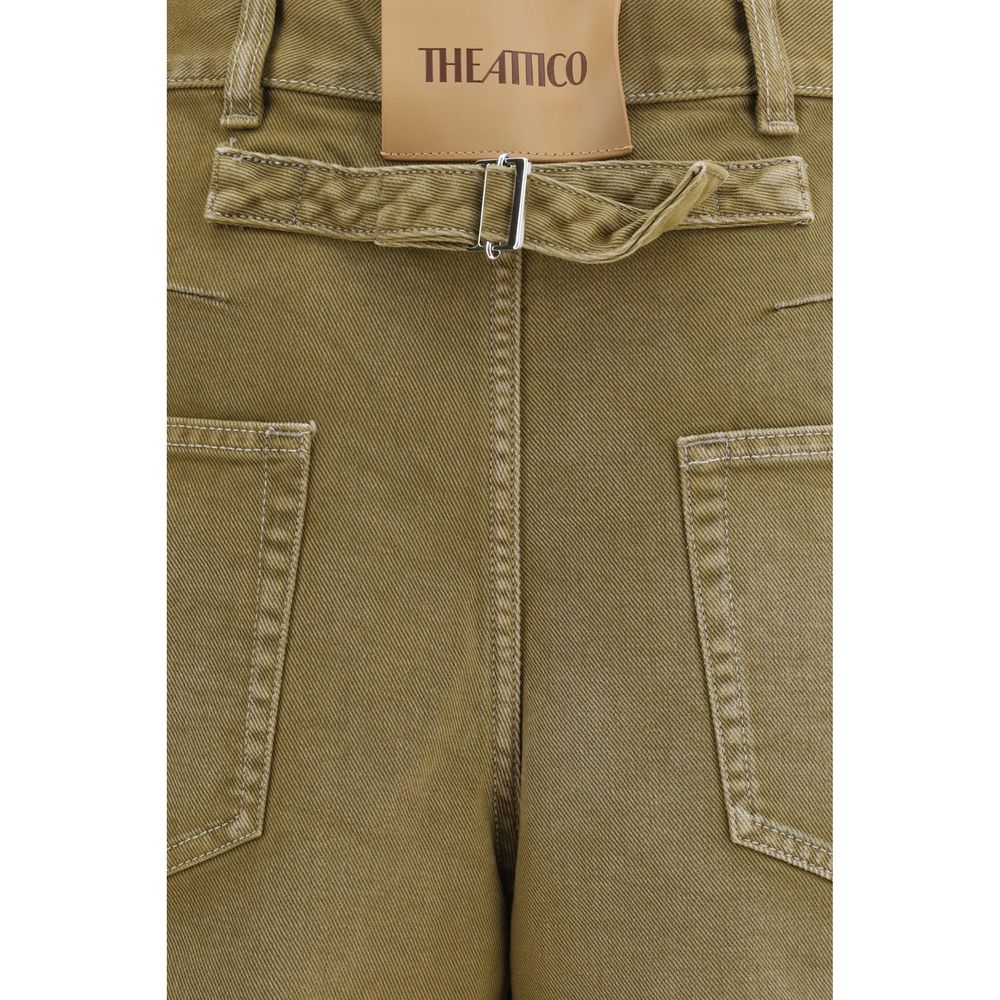 Jeans by The Attico for women in denim cotton brown & silver presents a tailored silhouette, showcasing a tailored wide & oversized and long cut with a refined for a truly tailored aesthetic.