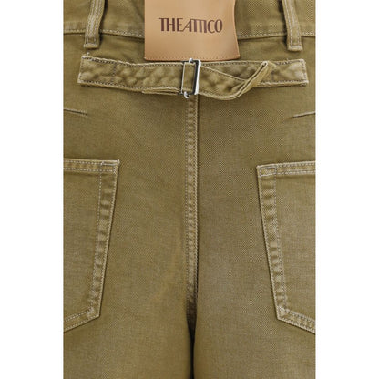 Jeans by The Attico for women in denim cotton brown & silver presents a tailored silhouette, showcasing a tailored wide & oversized and long cut with a refined for a truly tailored aesthetic.