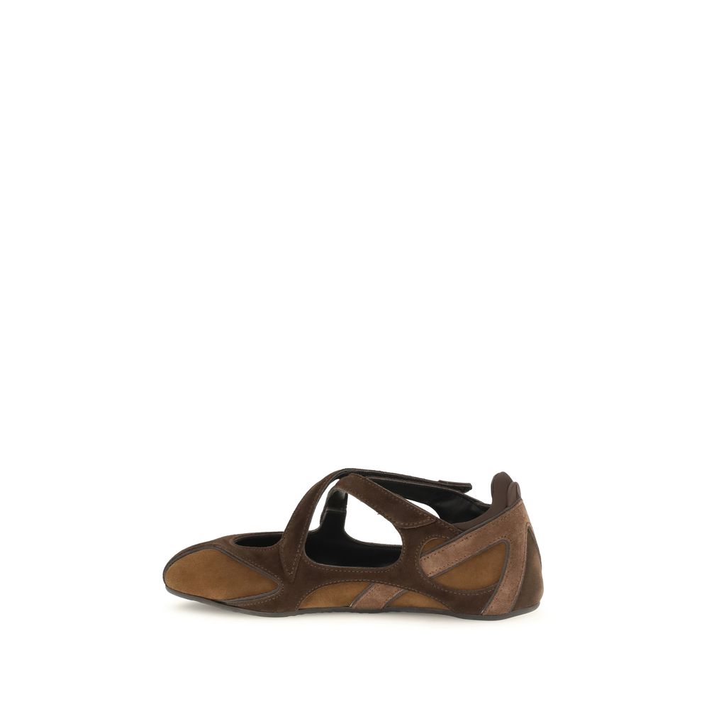Ballet Flat Shoes by The Attico for women in bos taurus calf leather brown showcases a resplendent Nomad Women's Bos Taurus Calf Leather Ballet Flat Shoes aesthetic with a and .