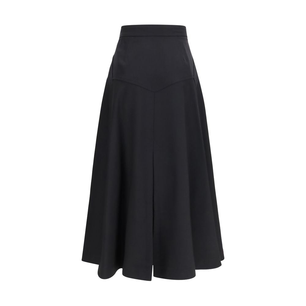 Skirt by Burberry for women in merino wool twill black & signature features an relaxed-yet-refined silhouette that elegantly showcases the Women's Flared High Rise Merino Wool Twill Midi Skirt design and sophisticated midi.