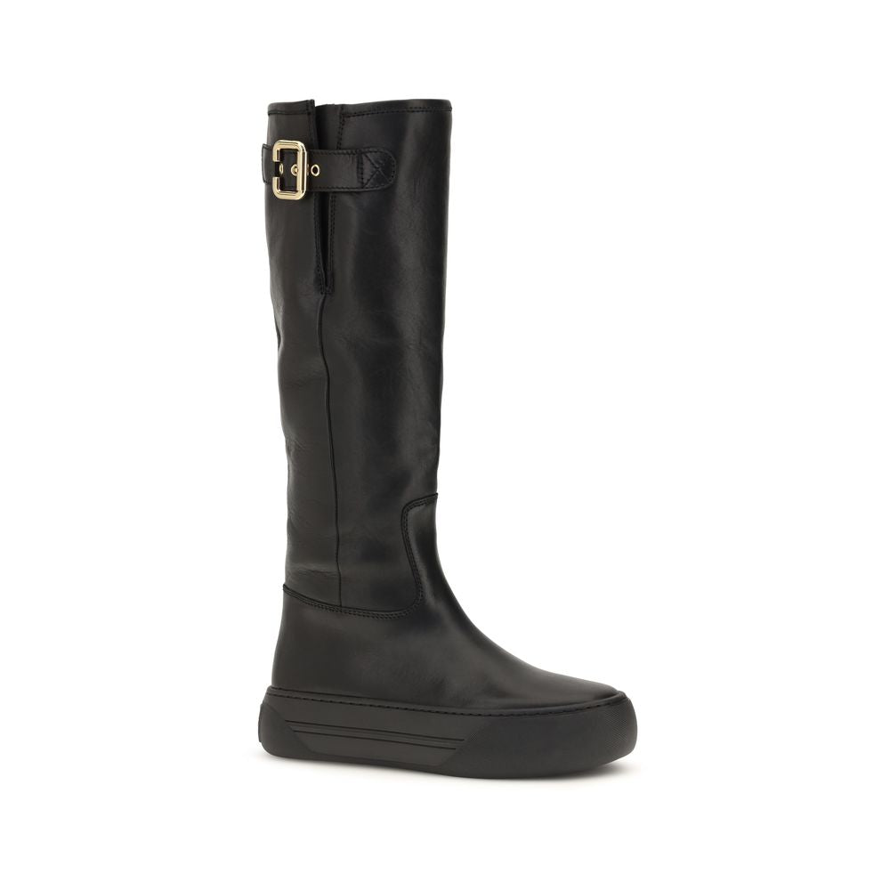 Flatform Boots by Chloé for women in tu & bos taurus calfskin leather black, gold & signature features an avant-garde Paddington Women's TU & Bos Taurus Calfskin Leather Flatform Boots silhouette, defined by a sophisticated flatform and a avant-garde .