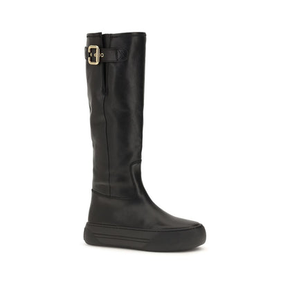 Flatform Boots by Chloé for women in tu & bos taurus calfskin leather black, gold & signature features an avant-garde Paddington Women's TU & Bos Taurus Calfskin Leather Flatform Boots silhouette, defined by a sophisticated flatform and a avant-garde .