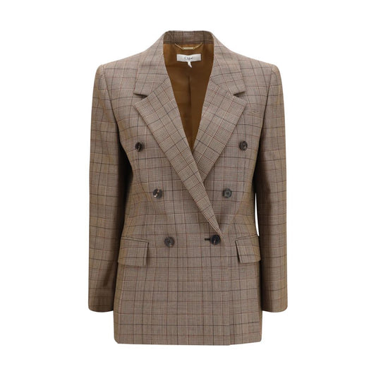 Blazer by Chloé for women in merino wool beige, patterned & checked showcases a discerning silhouette, elegantly detailed with a sophisticated and premium for a truly discerning finish.