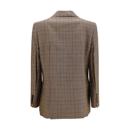 Blazer by Chloé for women in merino wool beige, patterned & checked presents a distinguished silhouette, detailed with a distinguished and distinctive for a truly sophisticated finish.