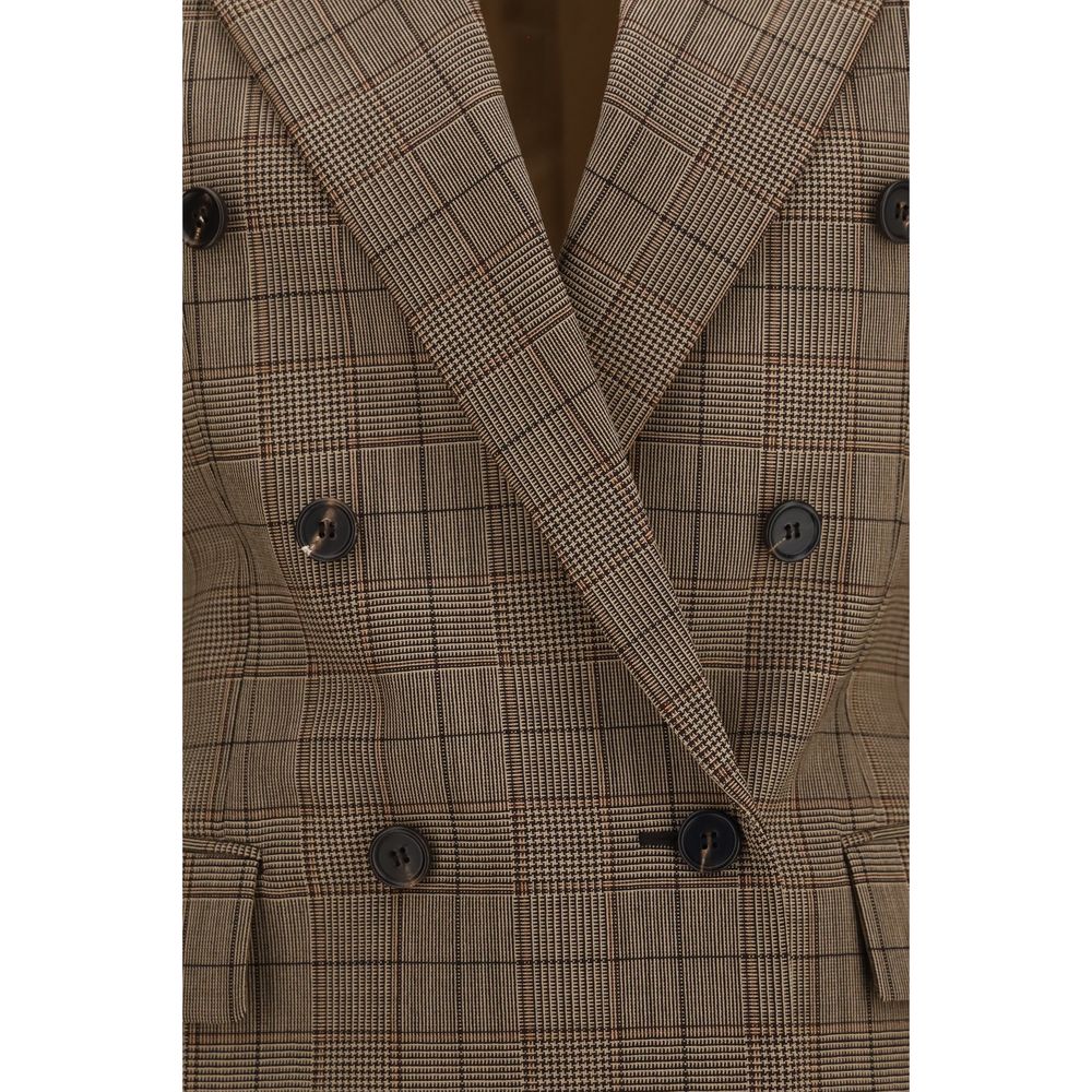 Blazer by Chloé for women in merino wool beige, patterned & checked features an crisp silhouette with sophisticated and a crisp for a truly crisp finish.