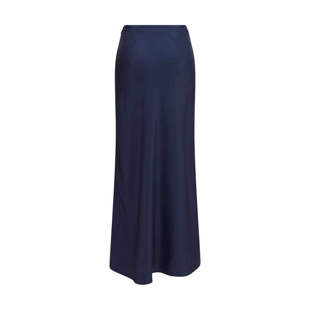Skirt by Loulou De Saison for women in silk twill blue showcases a dramatic silhouette, artfully capturing the essence of the Lou Women's A Line Silk Twill Maxi Short Long Skirt in a dramatic maxi short long cut for a refined look.