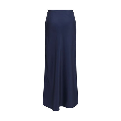 Skirt by Loulou De Saison for women in silk twill blue showcases a dramatic silhouette, artfully capturing the essence of the Lou Women's A Line Silk Twill Maxi Short Long Skirt in a dramatic maxi short long cut for a refined look.