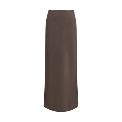 Skirt by Loulou De Saison for women in silk twill brown showcases a dramatic silhouette, artfully capturing the essence of the Lou Women's A Line Silk Twill Maxi Short Long Skirt in a dramatic maxi short long cut for a refined look.