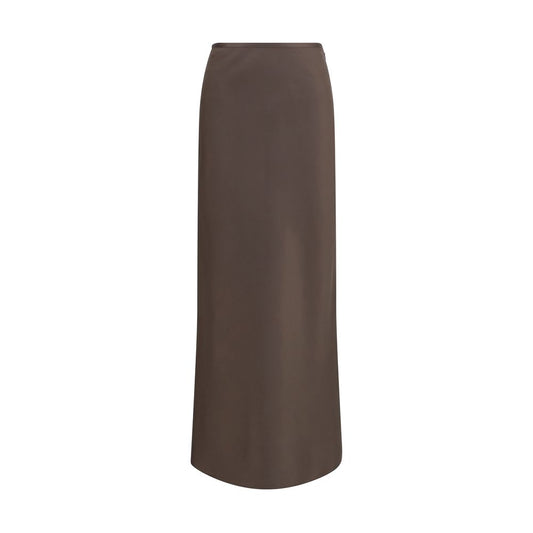 Skirt by Loulou De Saison for women in silk twill brown showcases a dramatic silhouette, artfully capturing the essence of the Lou Women's A Line Silk Twill Maxi Short Long Skirt in a dramatic maxi short long cut for a refined look.