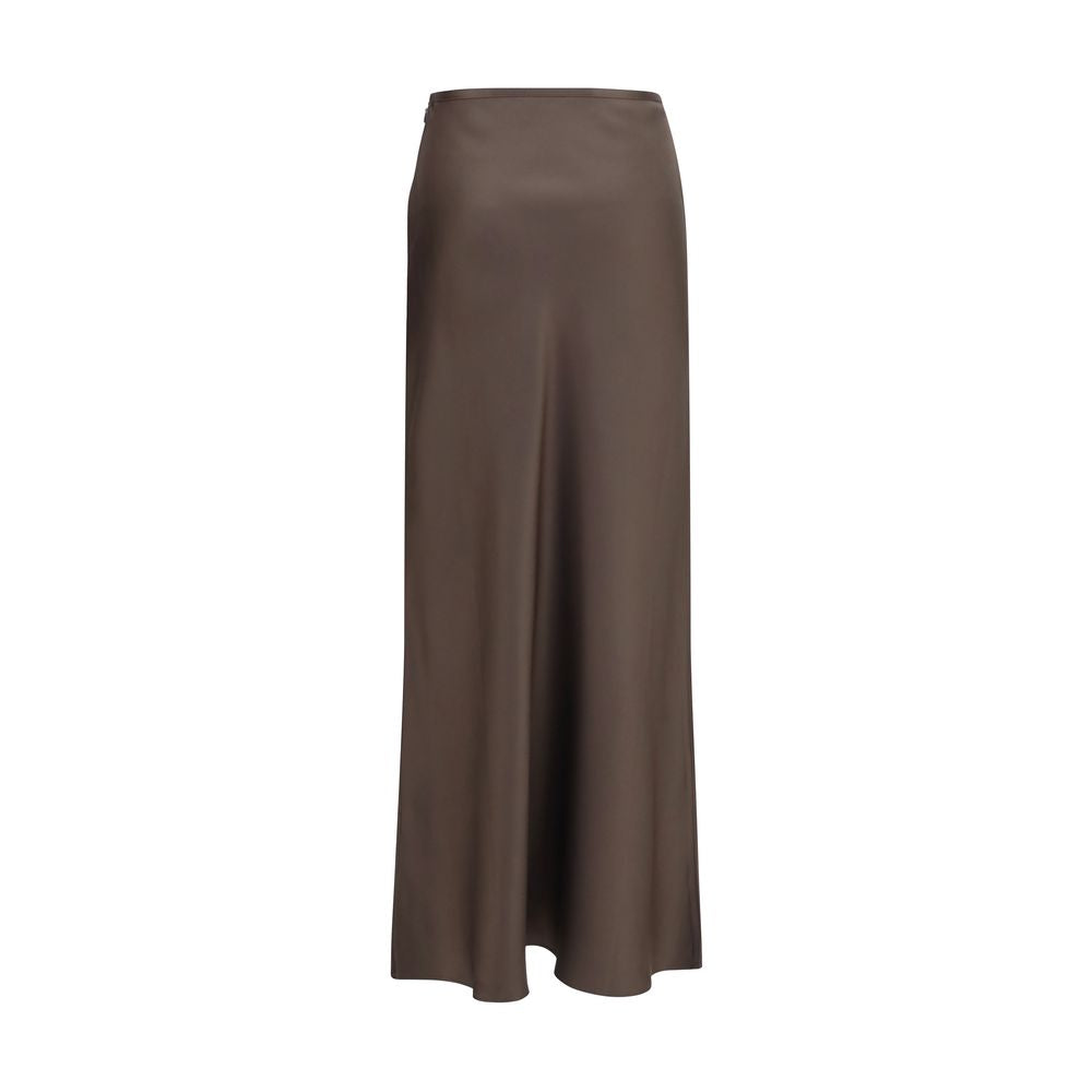 Skirt by Loulou De Saison for women in silk twill brown features a captivating silhouette, showcasing the captivating Lou Women's A Line Silk Twill Maxi Short Long Skirt design with a sophisticated maxi short long for a captivating look.