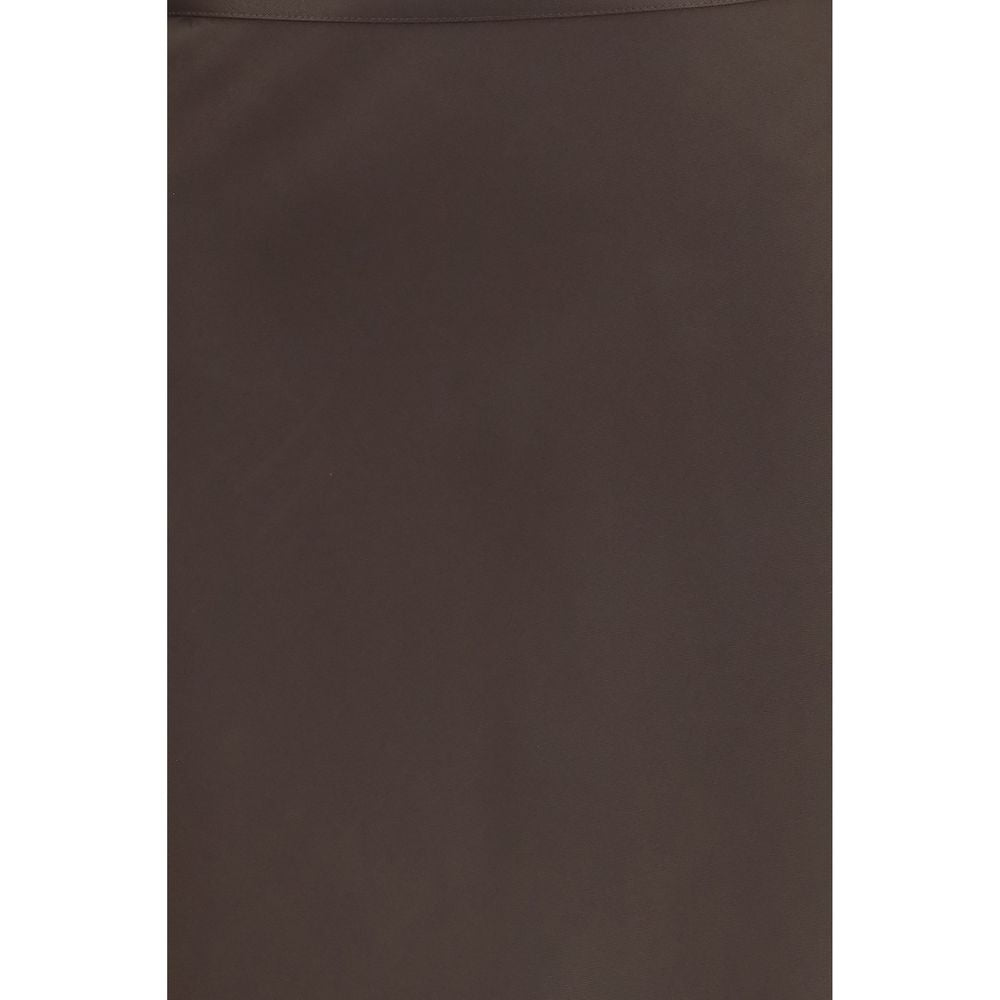Skirt by Loulou De Saison for women in silk twill brown features a contoured silhouette from the Lou Women's A Line Silk Twill Maxi Short Long Skirt collection, characterized by its contoured maxi short long for a contoured finish.