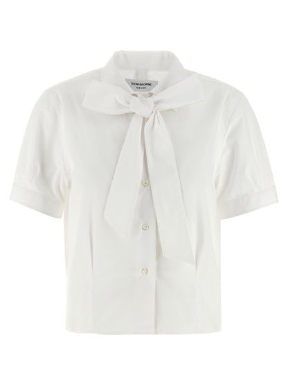 Blouse by Thom Browne for women in cotton white features an polished silhouette, showcasing a sophisticated and detail for a truly polished finish.