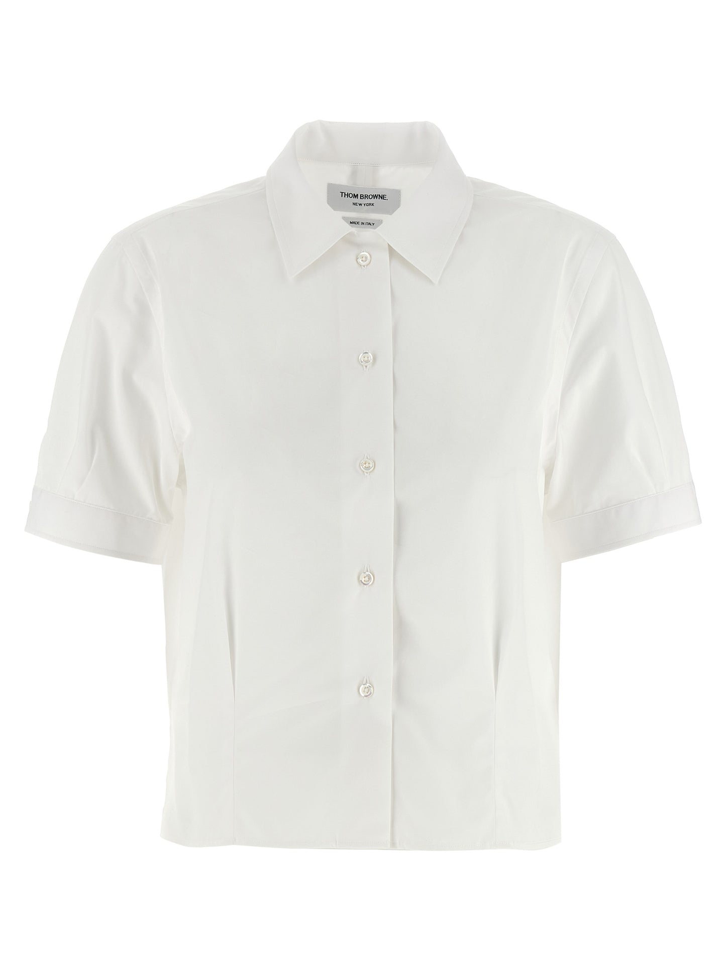 Blouse by Thom Browne for women in cotton white features an architectural silhouette with a refined and elegant for a architectural look.