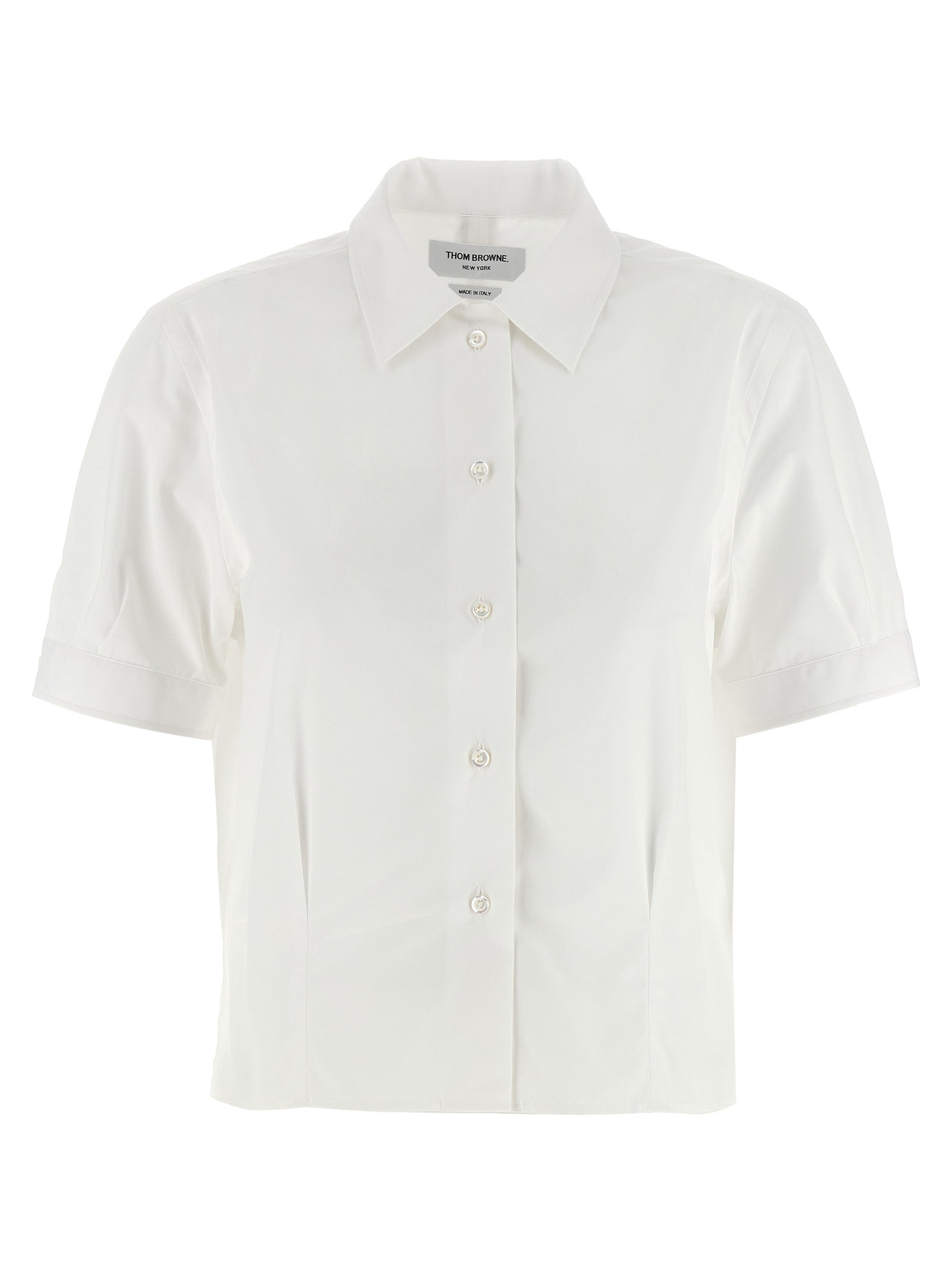 Blouse by Thom Browne for women in cotton white features an architectural silhouette with a refined and elegant for a architectural look.
