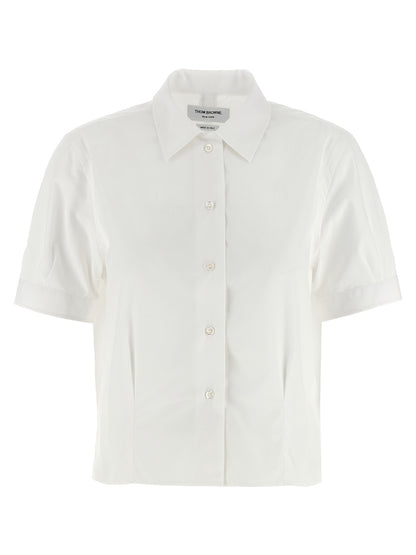 Blouse by Thom Browne for women in cotton white features an architectural silhouette with a refined and elegant for a architectural look.