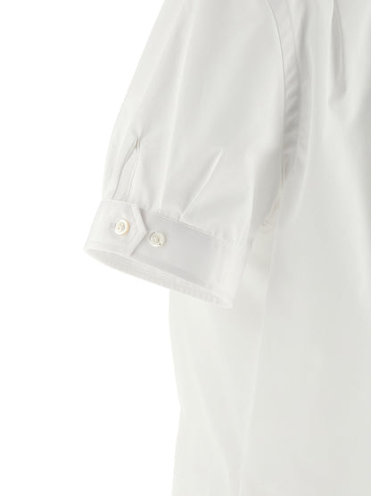 Blouse by Thom Browne for women in cotton white showcases a sharp silhouette, elegantly detailed with a sharp and sharp .