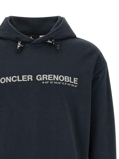 Sweatshirt Hoodie by Moncler Grenoble for men in cotton blue & print showcases a city-ready silhouette, artfully detailed with a signature hooded neckline and for a city-ready finish.