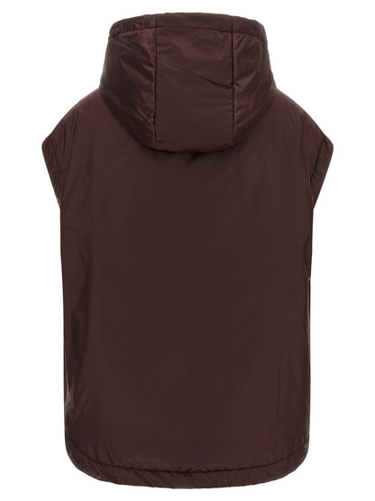 Hooded Vest by Max Mara for women in polyester bordeaux & signature features an on trend silhouette, showcasing a sophisticated hooded neckline and premium thermal, pockets & hooded for a truly on trend finish.