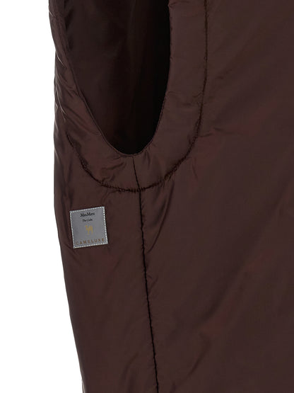 Hooded Vest by Max Mara for women in polyester bordeaux & signature features a chic silhouette, expertly detailed with a refined and premium thermal, pockets & hooded for a truly chic look.