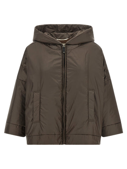 Hooded Windbreaker Jacket by Max Mara for women in polyester canvas brown & gold features an stylish silhouette, showcasing a sophisticated hooded neckline and performance-driven hooded & windproof for a premium, stylish look.