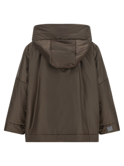 Hooded Windbreaker Jacket by Max Mara for women in polyester canvas brown & gold features an perennial silhouette with a refined hooded neckline and perennial hooded & windproof for a sophisticated weather-resistant look.