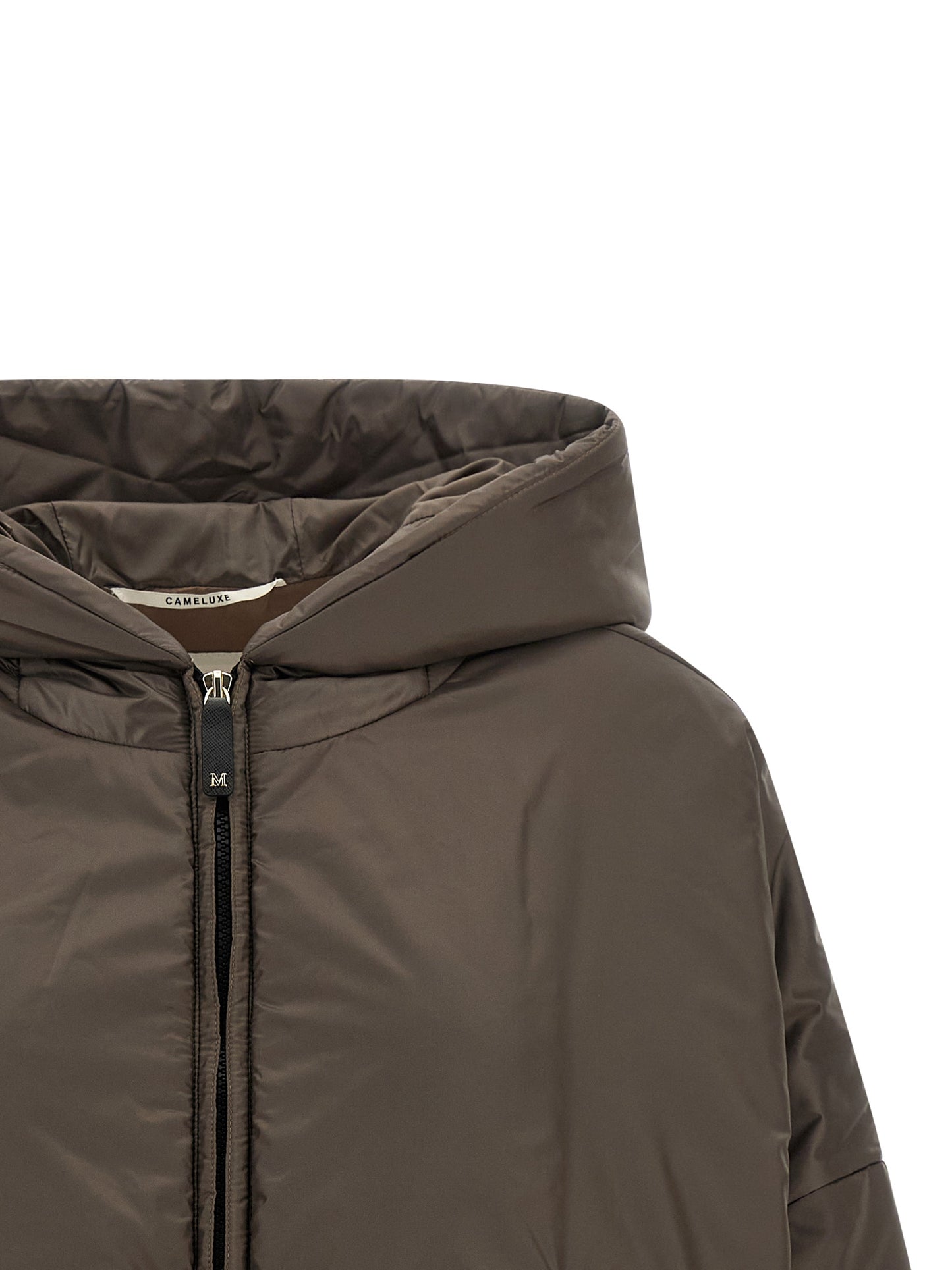 Hooded Windbreaker Jacket by Max Mara for women in polyester canvas brown & gold presents a resilient silhouette, artfully detailed with a sophisticated hooded neckline and functional hooded & windproof for a resilient finish.
