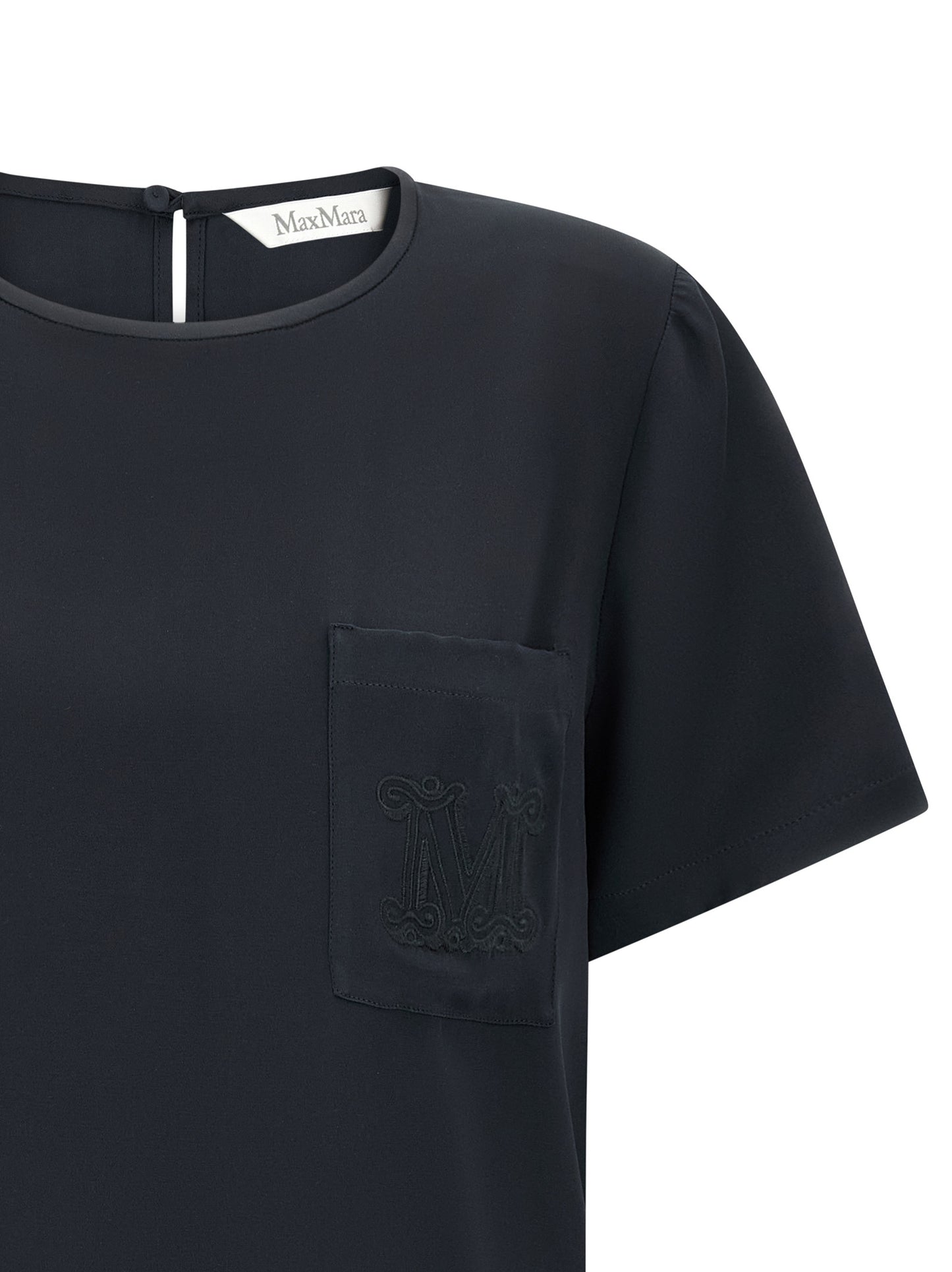 Blouse by Max Mara for women in silk black showcases a sharp silhouette, elegantly detailed with a sharp and sharp .