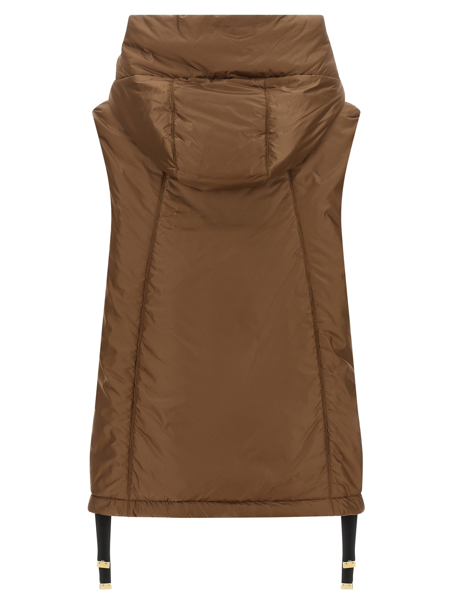 Hooded Vest by Max Mara for women in polyester black, brown, signature & monogram features an contemporary silhouette, showcasing refined hooded & insulated and a contemporary hooded neckline for a sophisticated layered look.