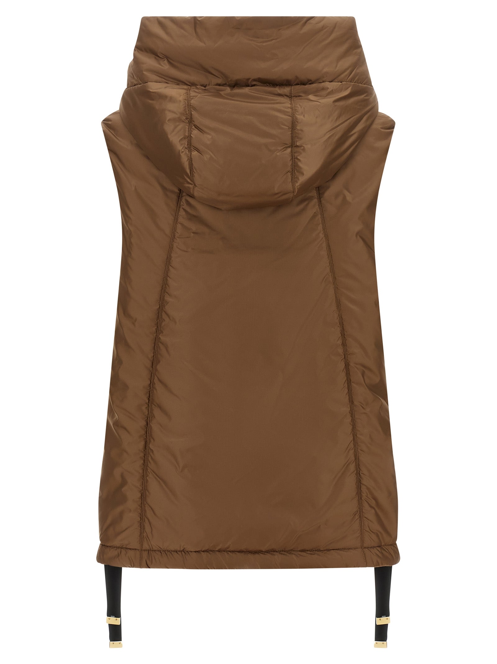 Hooded Vest by Max Mara for women in polyester black, brown, signature & monogram features an contemporary silhouette, showcasing refined hooded & insulated and a contemporary hooded neckline for a sophisticated layered look.