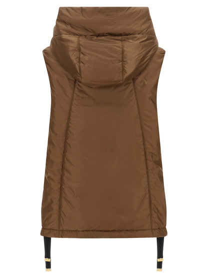 Hooded Vest by Max Mara for women in polyester black, brown, signature & monogram features an contemporary silhouette, showcasing refined hooded & insulated and a contemporary hooded neckline for a sophisticated layered look.