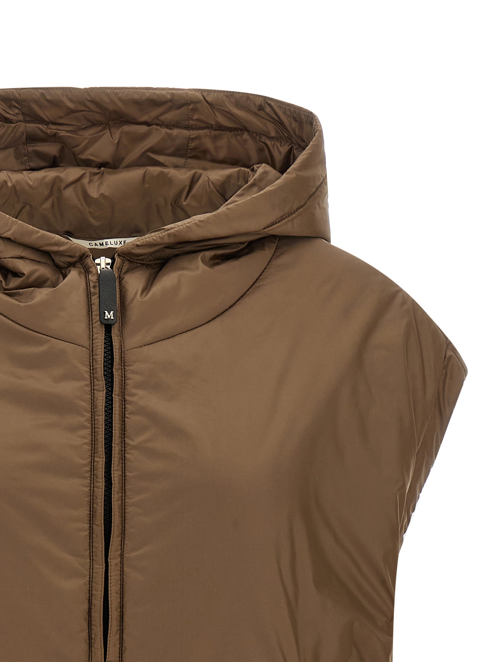 Hooded Vest by Max Mara for women in polyester brown features a stylish silhouette, showcasing distinct water-resistant & hooded and a refined hooded neckline for a truly stylish finish.