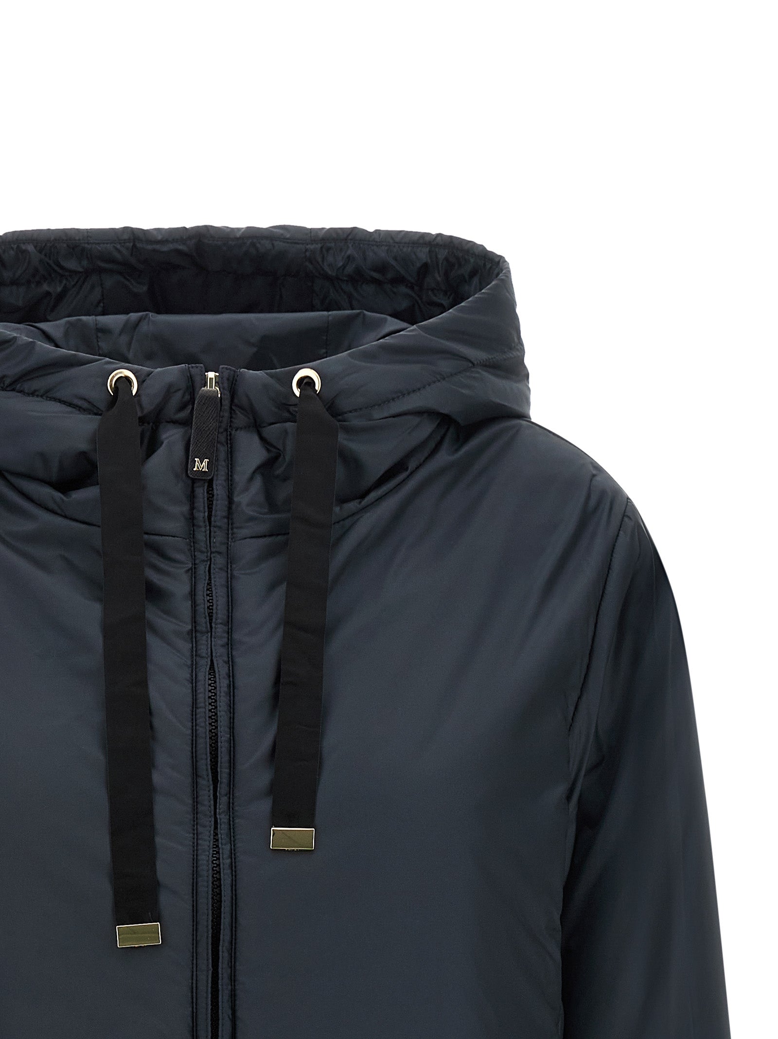 Hooded Windbreaker Jacket by Max Mara for women in polyester blue presents a resilient silhouette, artfully detailed with a sophisticated hooded neckline and functional hooded & windproof for a resilient finish.