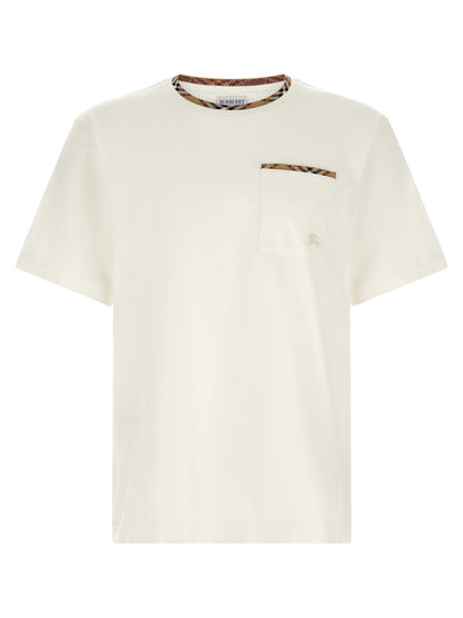 T-Shirt by Burberry for men in cotton white, patterned & signature features a plush silhouette, showcasing a sophisticated crew neckline and for a truly plush finish.