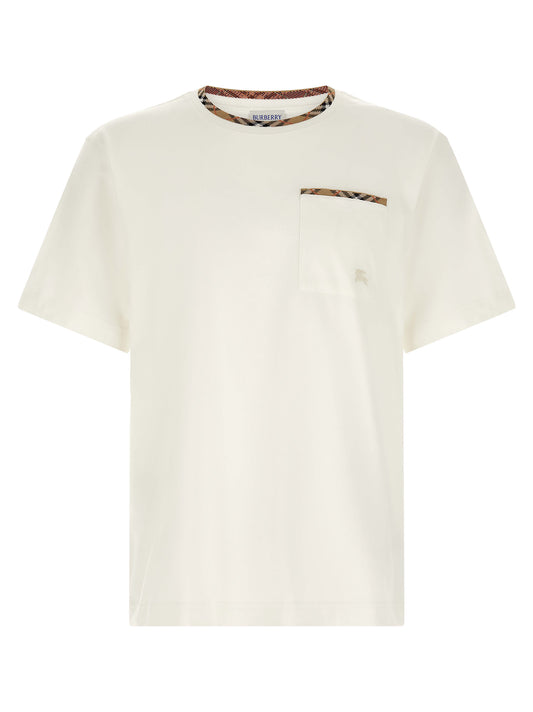 T-Shirt by Burberry for men in cotton white, patterned & signature features a plush silhouette, showcasing a sophisticated crew neckline and for a truly plush finish.