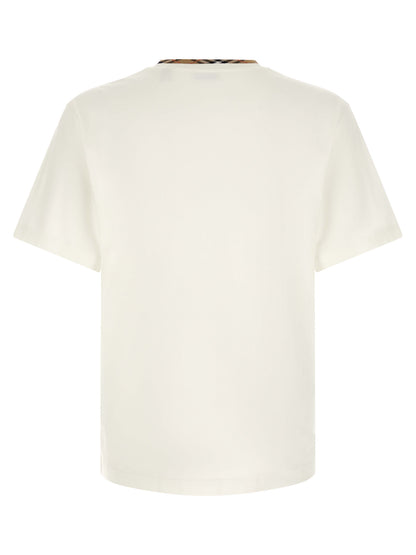 T-Shirt by Burberry for men in cotton white, patterned & signature showcases a dramatic silhouette, elegantly detailed with a dramatic crew neckline and for a truly dramatic finish.