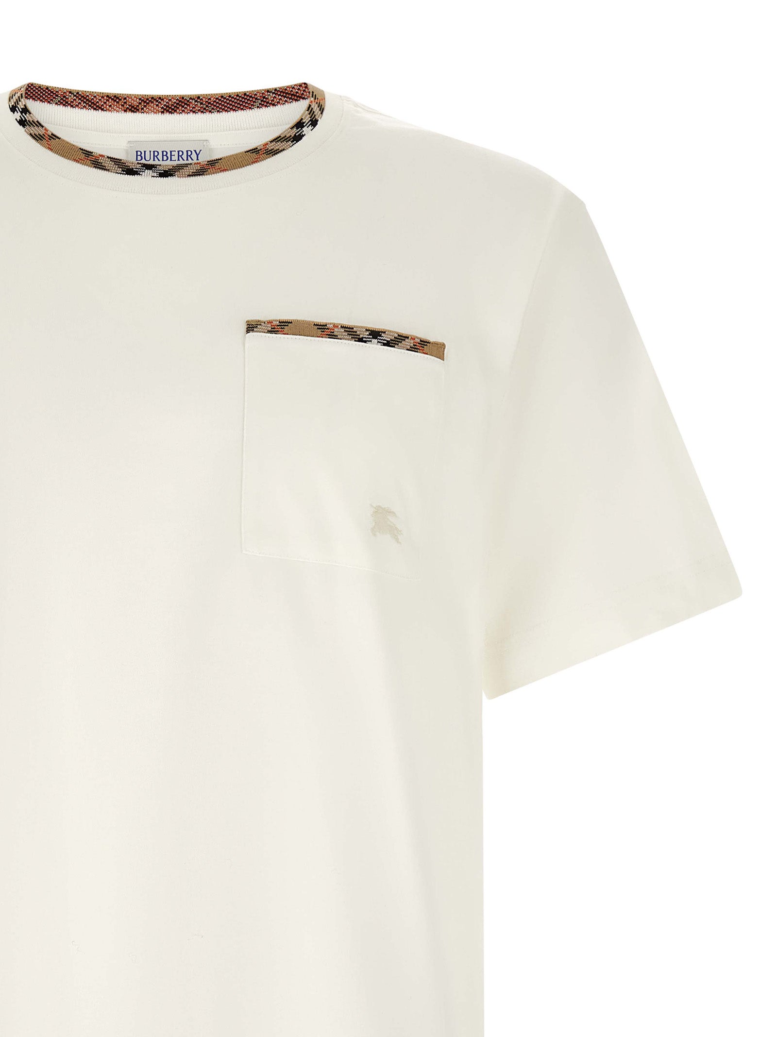 T-Shirt by Burberry for men in cotton white, patterned & signature showcases a fashionable silhouette, elegantly detailed with a fashionable and for a sophisticated, high-fashion look.