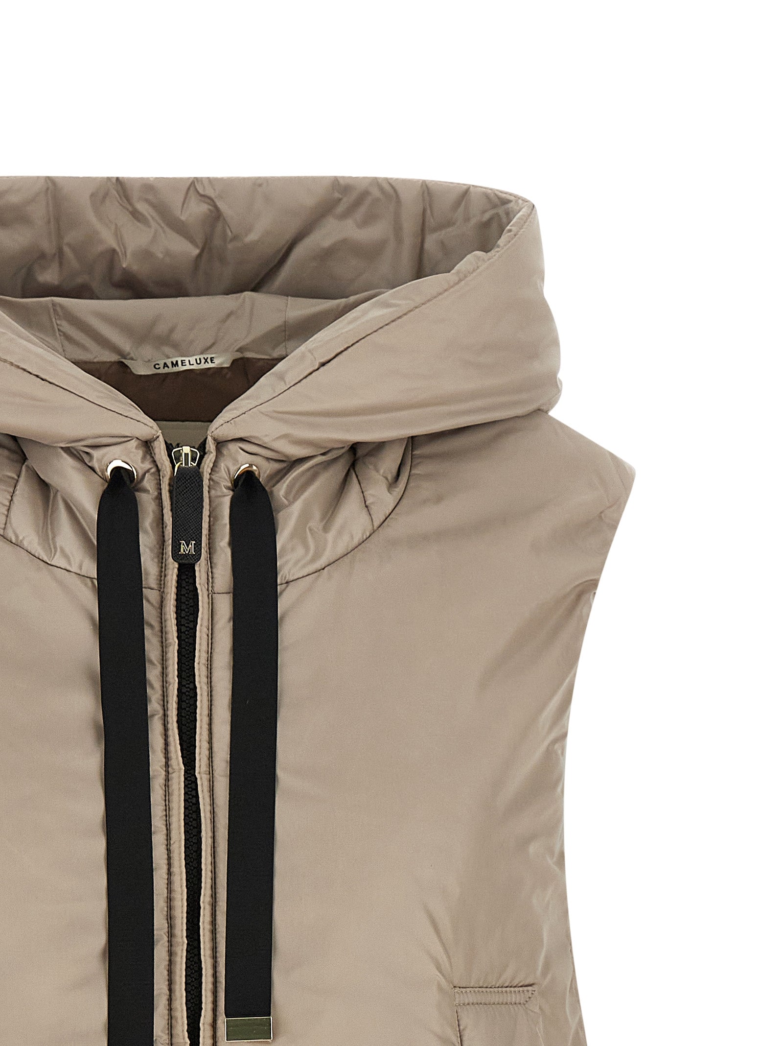 Hooded Vest by Max Mara for women in polyester beige & black features an contemporary silhouette, showcasing refined pockets & hooded and a contemporary hooded neckline for a sophisticated layered look.