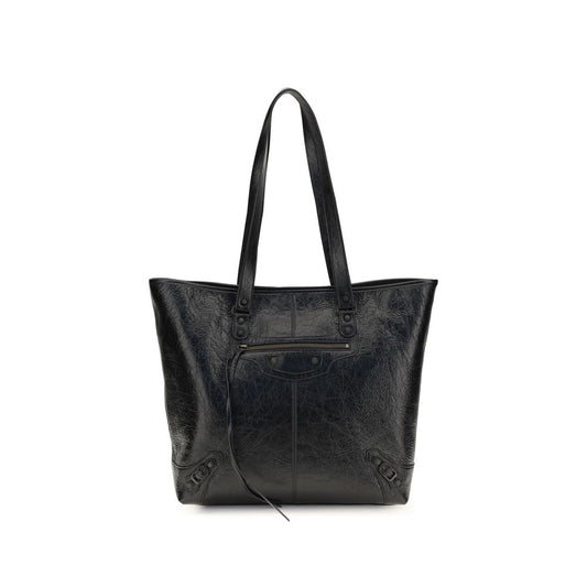Tote Shoulder Bag by Balenciaga for men in lambskin leather black features a distinguished silhouette, showcasing a secure zipper & magnetic and distinguished with versatile handle for a distinguished finish.