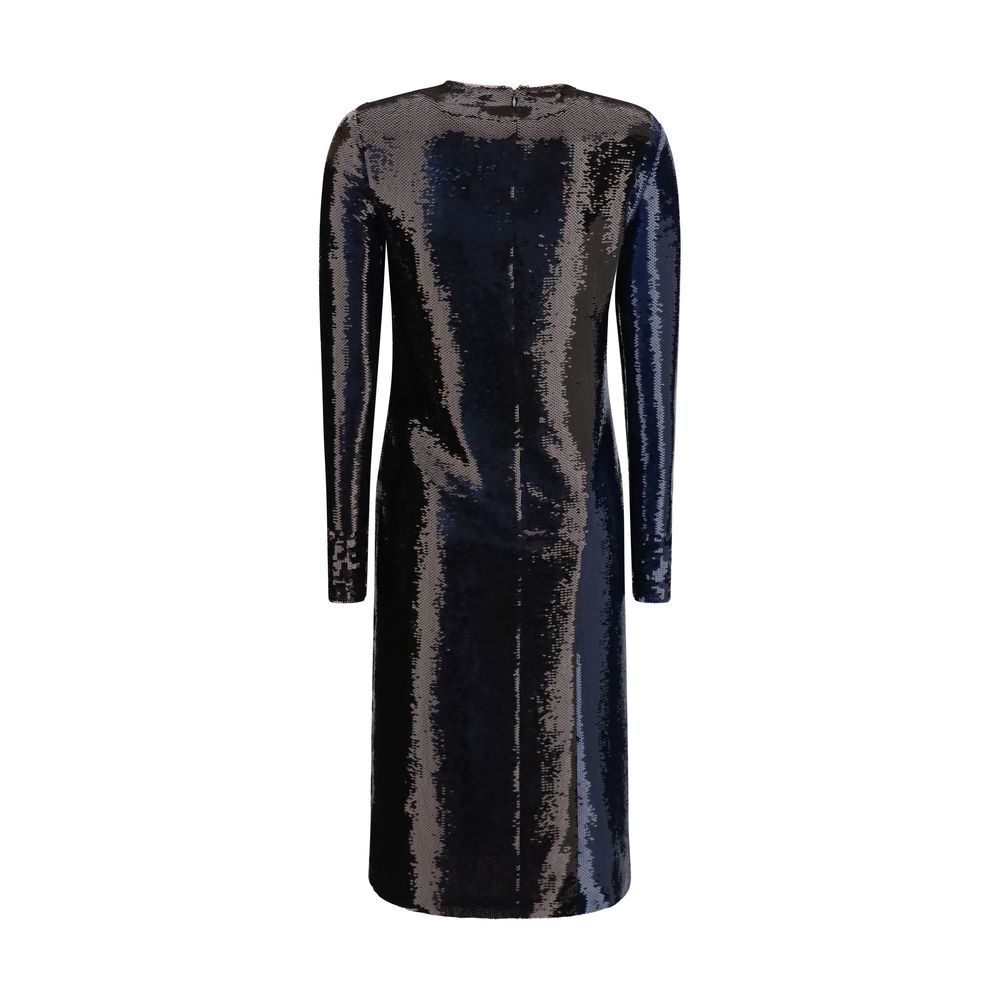 Dress by Tom Ford for women in polyamide & sequins blue presents a sinuous silhouette, showcasing a sophisticated round neckline and detailed with a sinuous for a refined finish.