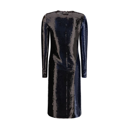 Dress by Tom Ford for women in polyamide & sequins blue presents a sinuous silhouette, showcasing a sophisticated round neckline and detailed with a sinuous for a refined finish.