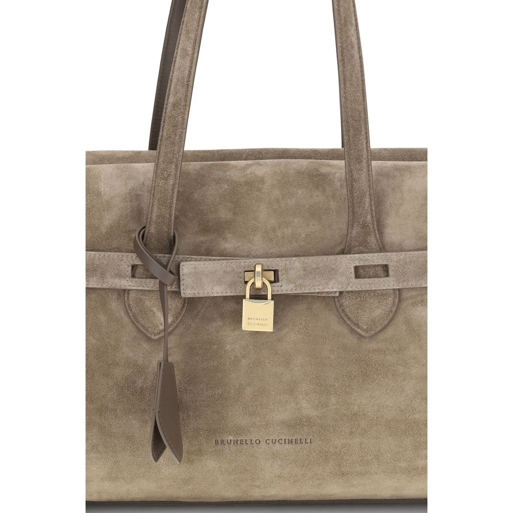 Brunello Cucinelli Brown Calf Leather Bos Taurus Shoulder Bag