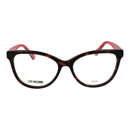 Eyeglasses Frames by Love Moschino for women in acetate brown showcases a reflective silhouette, artfully incorporating a sophisticated brown coloured frame with a distinct full-frame frame design.