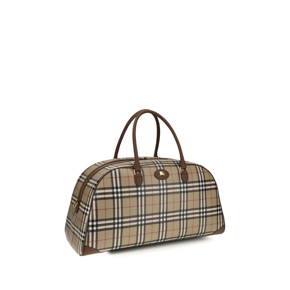 Travel Shoulder Bag by Burberry for men in cotton polyurethane pu leather beige & signature features an effortlessly chic silhouette with a secure , ample , and versatile for effortlessly chic everyday luxury.