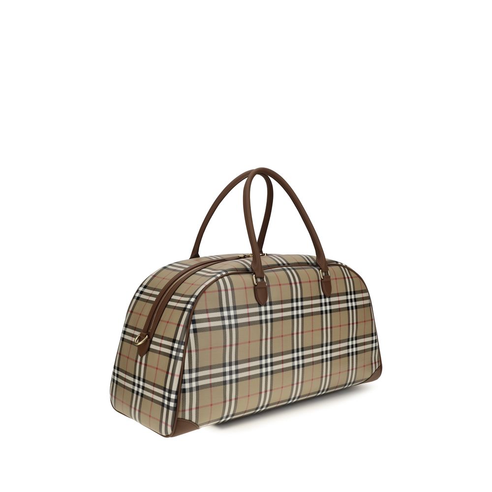Travel Shoulder Bag by Burberry for men in cotton polyurethane pu leather beige & signature presents a versatile silhouette, showcasing a secure and versatile with versatile for a sophisticated look.