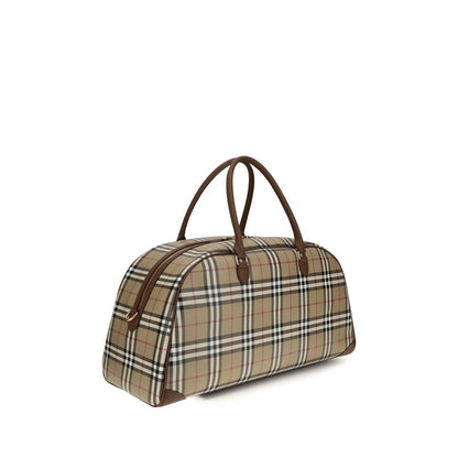 Travel Shoulder Bag by Burberry for men in cotton polyurethane pu leather beige & signature presents a versatile silhouette, showcasing a secure and versatile with versatile for a sophisticated look.