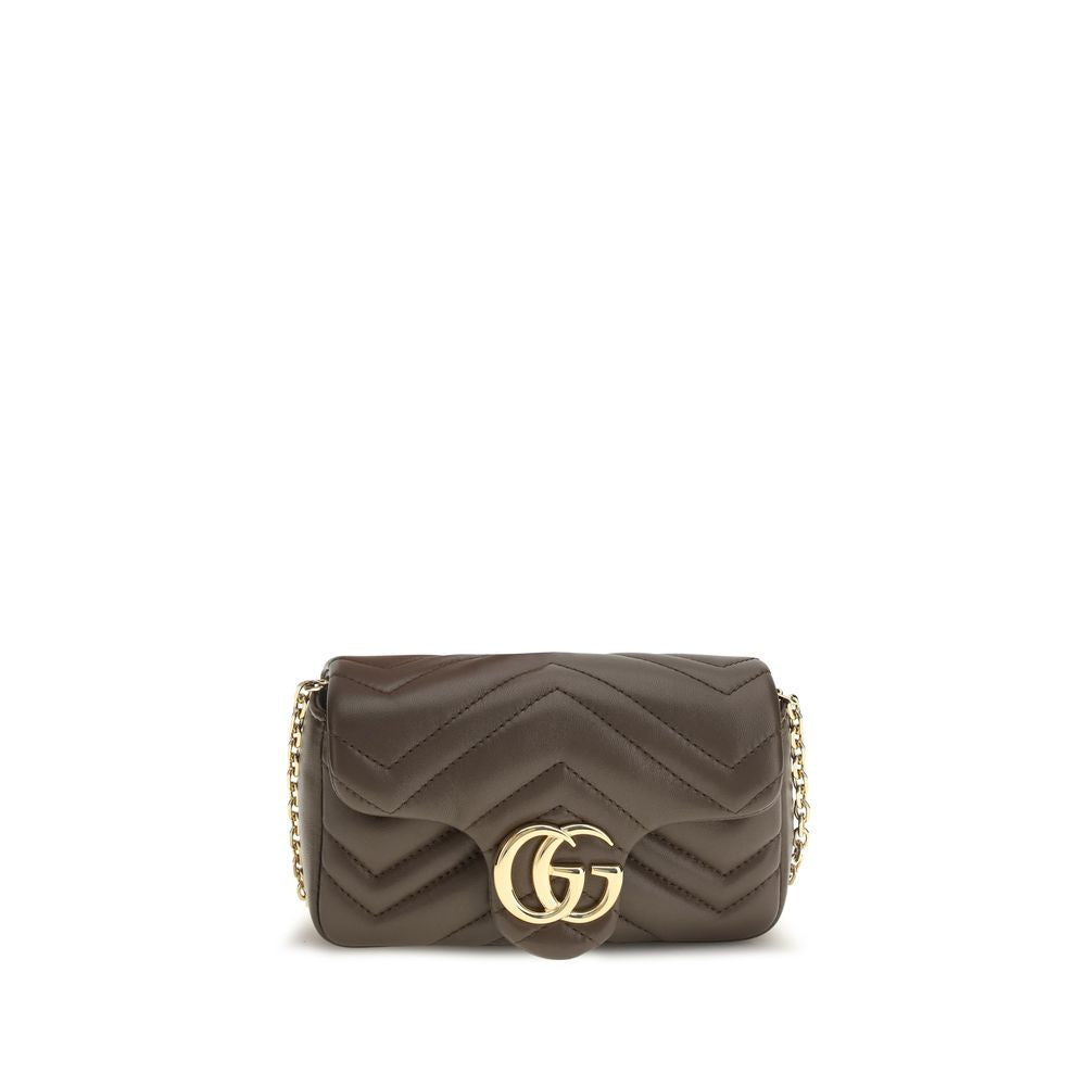 Shoulder Handbag by Gucci for women in bos taurus calf nappa leather brown, gold, chevron & signature features an refined silhouette, showcasing a secure snap & magnetic, ample , and versatile shoulder-strap for a sophisticated refined aesthetic.