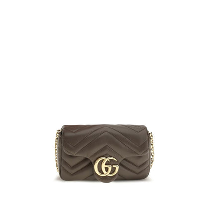 Shoulder Handbag by Gucci for women in bos taurus calf nappa leather brown, gold, chevron & signature features an refined silhouette, showcasing a secure snap & magnetic, ample , and versatile shoulder-strap for a sophisticated refined aesthetic.