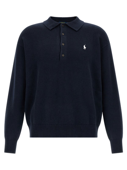Cardigan by Polo Ralph Lauren for men in cotton blue features an impeccable silhouette, showcasing a sophisticated and long-sleeve detail for a truly impeccable finish.